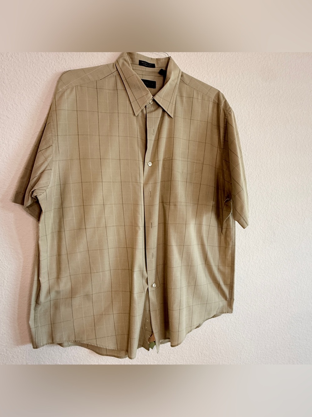 Van Heusen Wrinkle-Free Windowpane Plaid Short Sleeve Dress Shirt XL 17–17½
